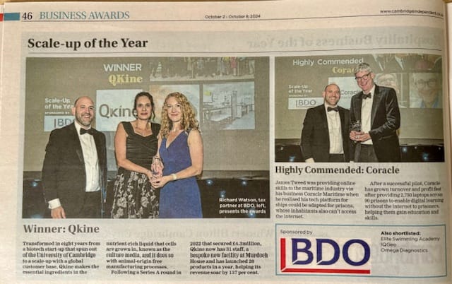 Qkine winners of Cambridge Business Awards 2024 – Scale-up of the Year image